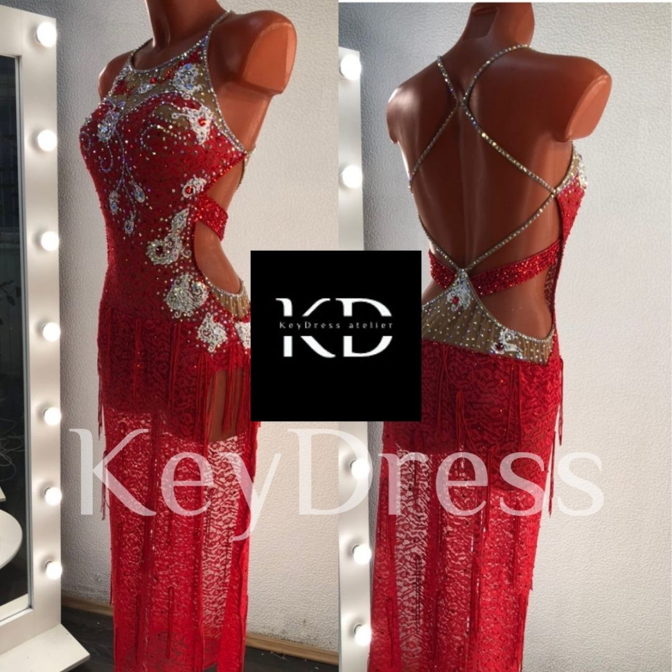 1024 Red latin dance dress