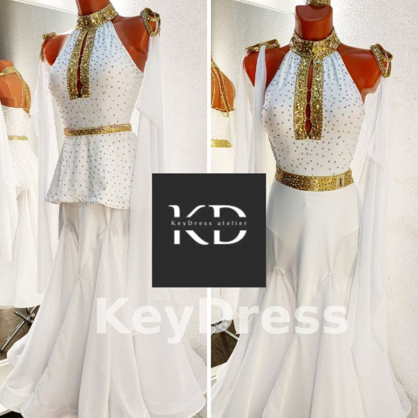 2040 White-gold ballroom dress