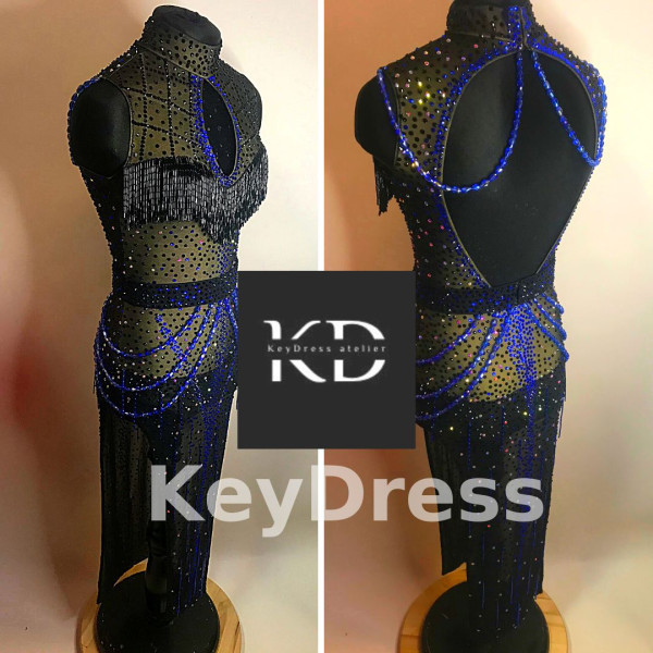 1130 Black-blue latin dance dress