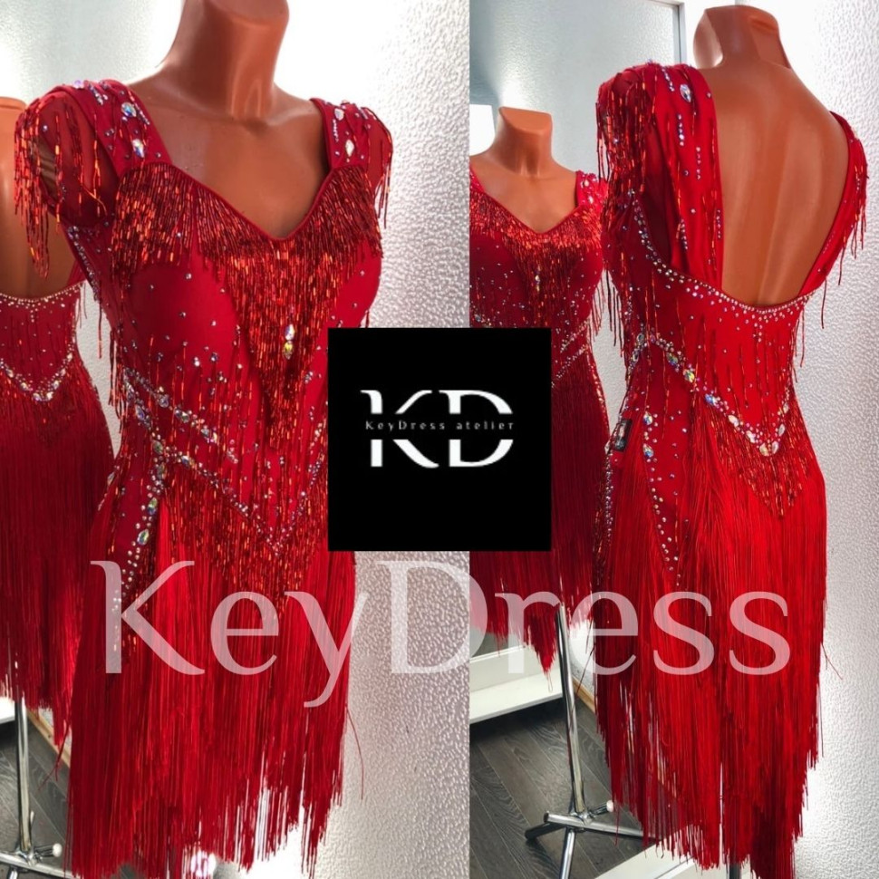 1027 Red latin dance dress