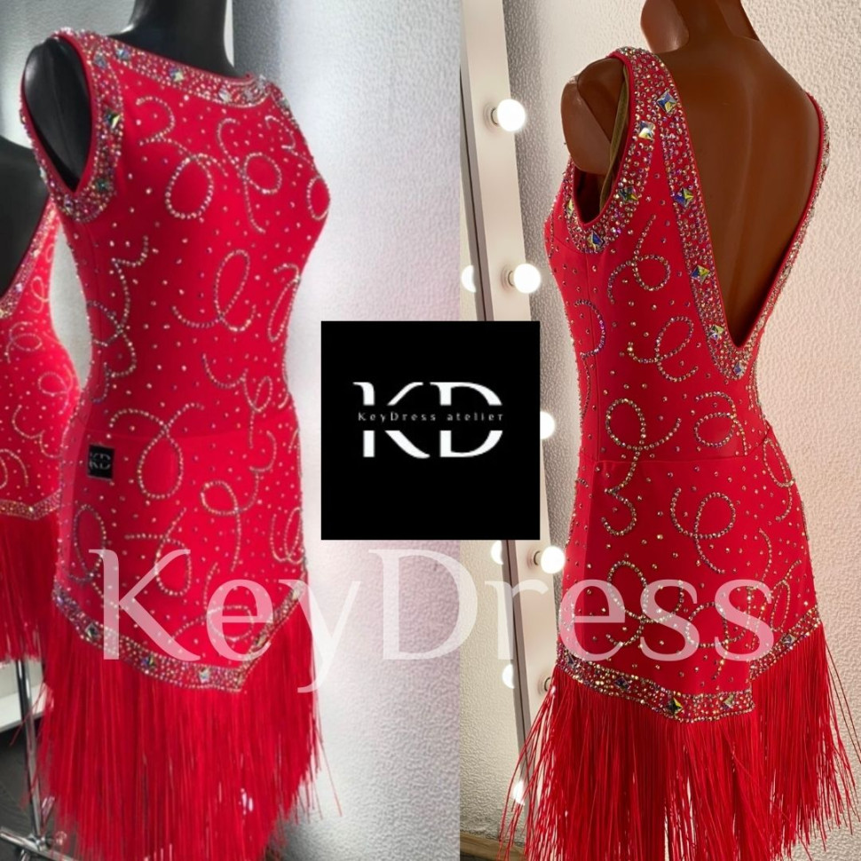 1030 Red latin dance dress