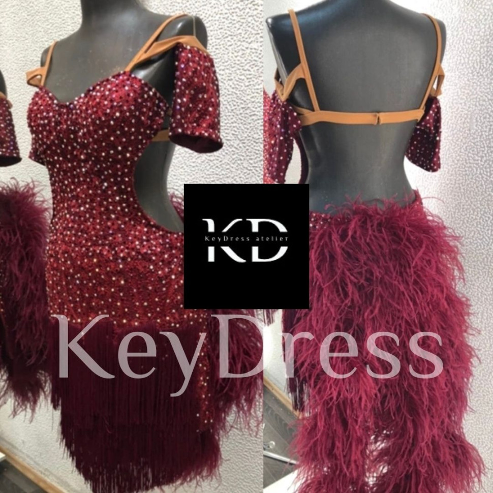 1032 Maroon latin dance dress