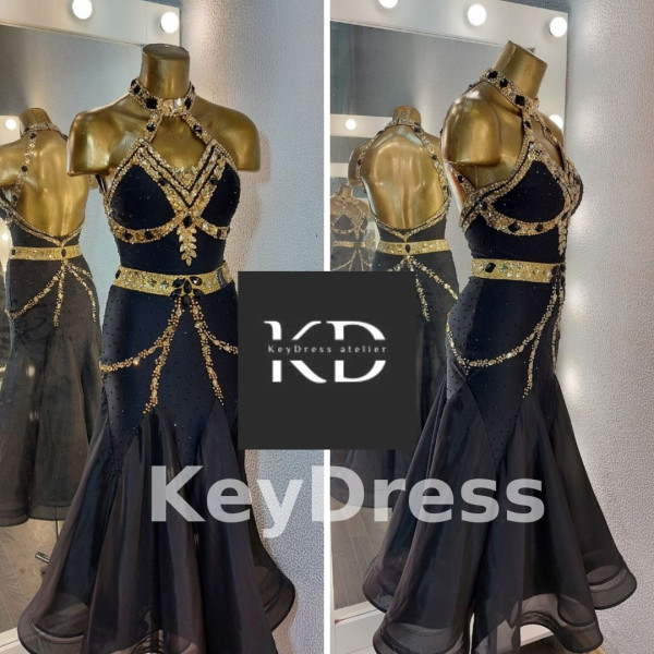 2047 Black-gold ballroom dress