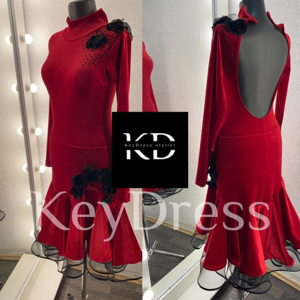 1033 Maroon latin dance dress