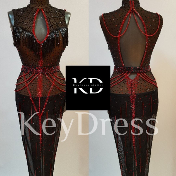 1004 Black-red latin dance dress