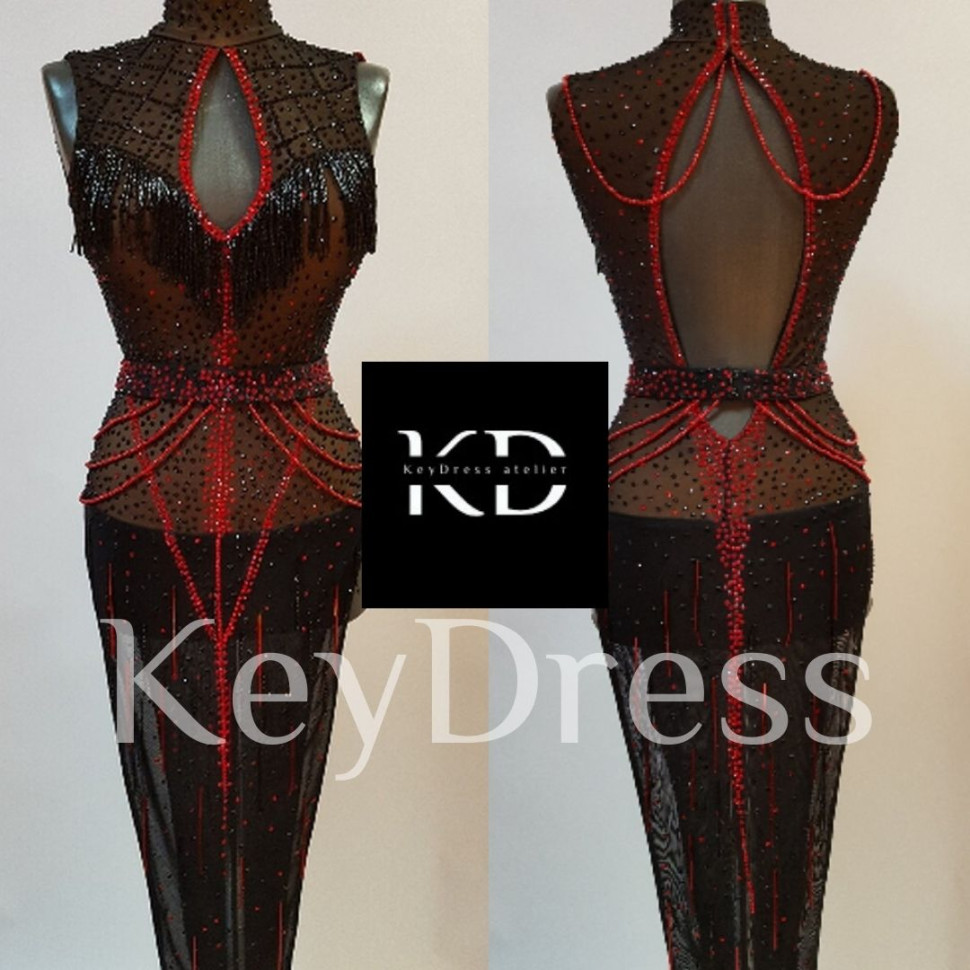 1004 Black-red latin dance dress