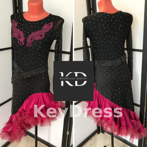 1138 Black-maroon latin dance dress