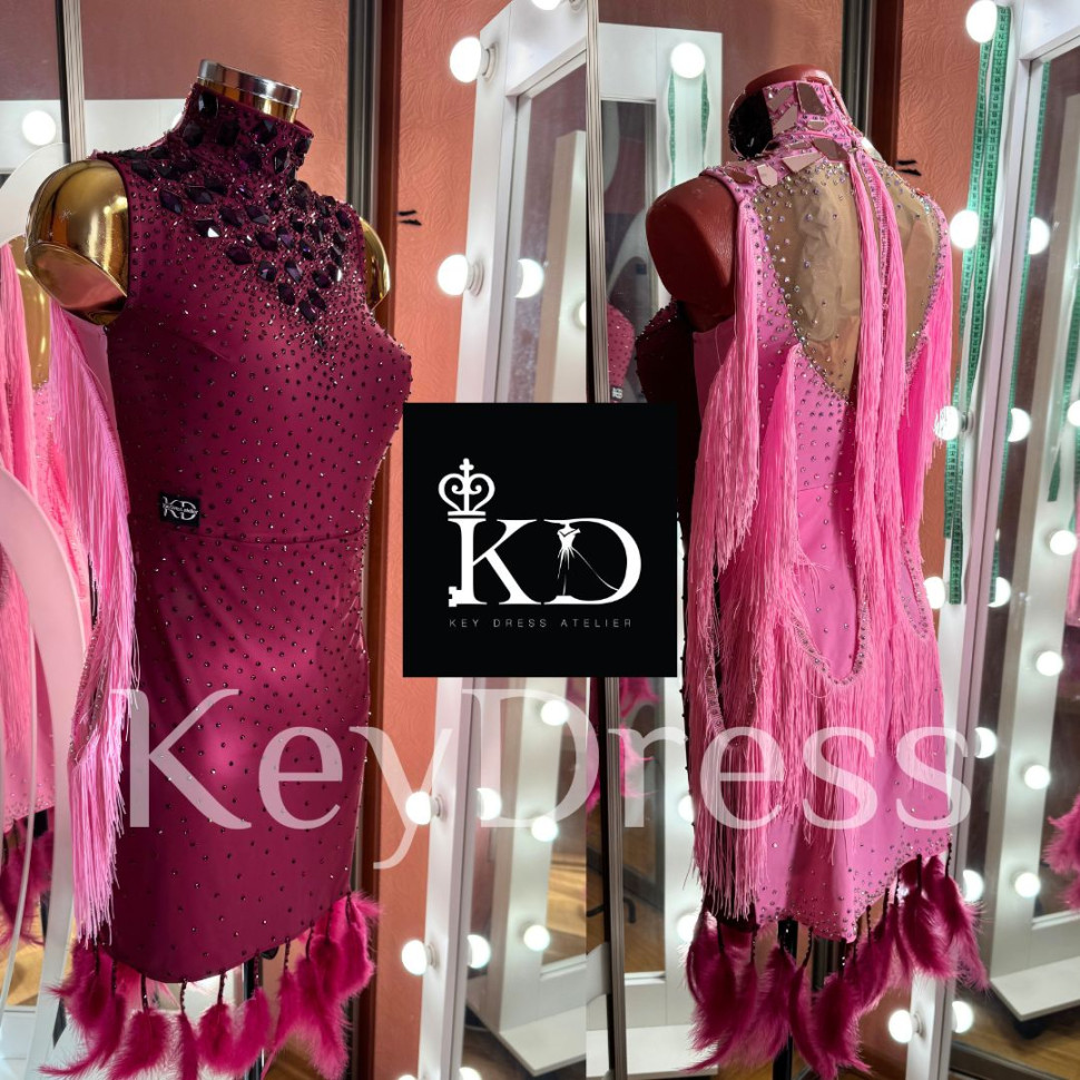 1211 Maroon-pink latin dance dress