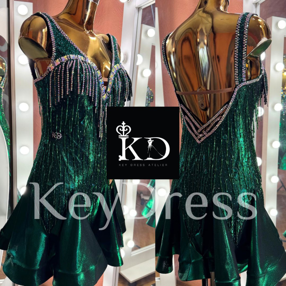 1212 Green latin dance dress