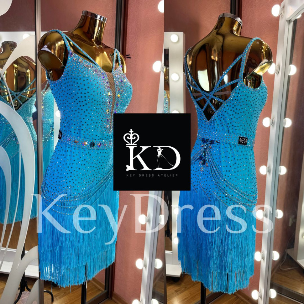 1214 Sky blue latin dance dress