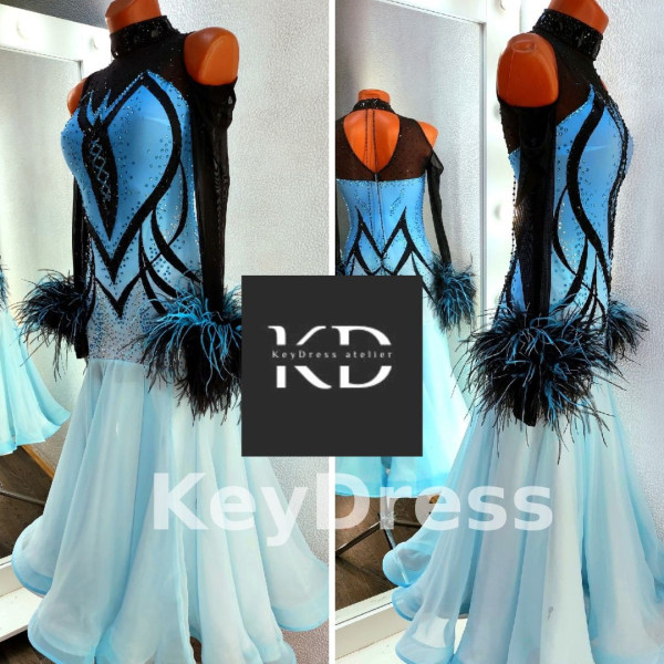 2077 Blue-white ballroom dress
