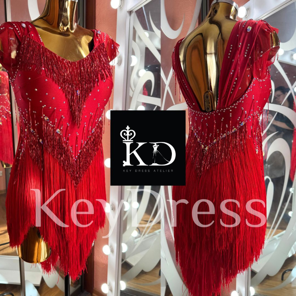 1215 Red latin dance dress