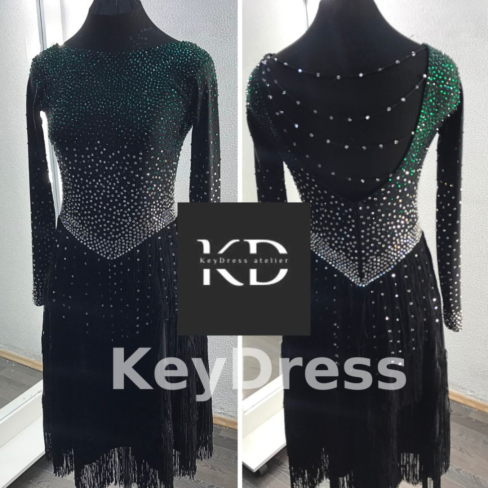 1151 Green-black latin dance dress