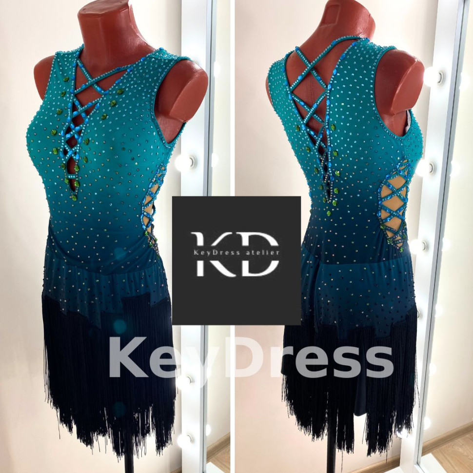 1154 Green-black latin dance dress