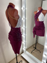 1158 White-maroon latin dance dress