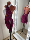 1158 White-maroon latin dance dress