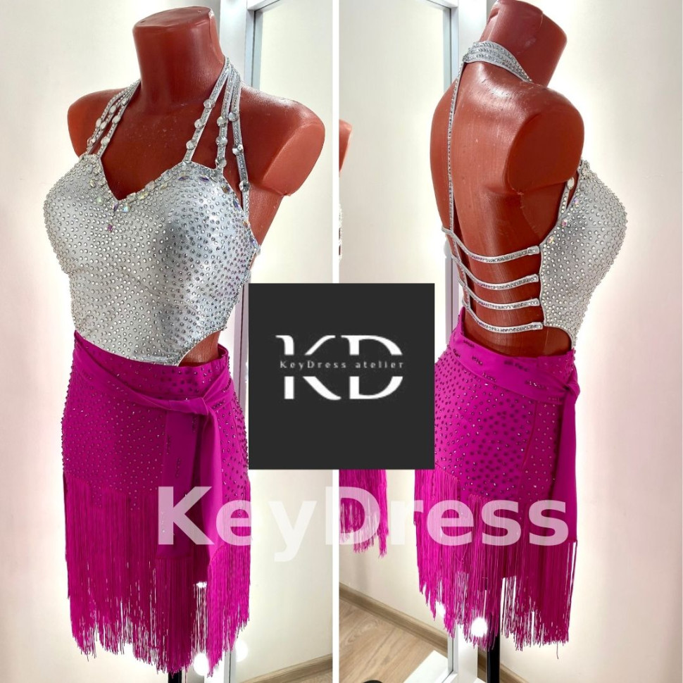1159 White-pink latin dance dress