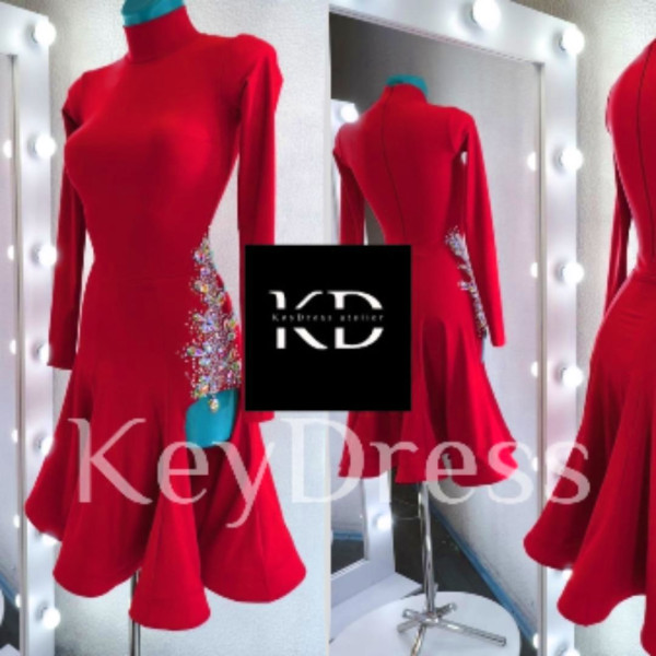 1055 Red latin dance dress