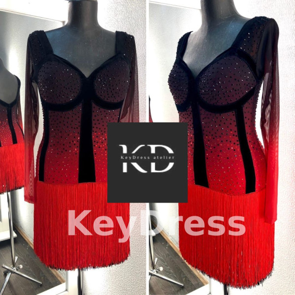 1062 Red-black latin dance dress