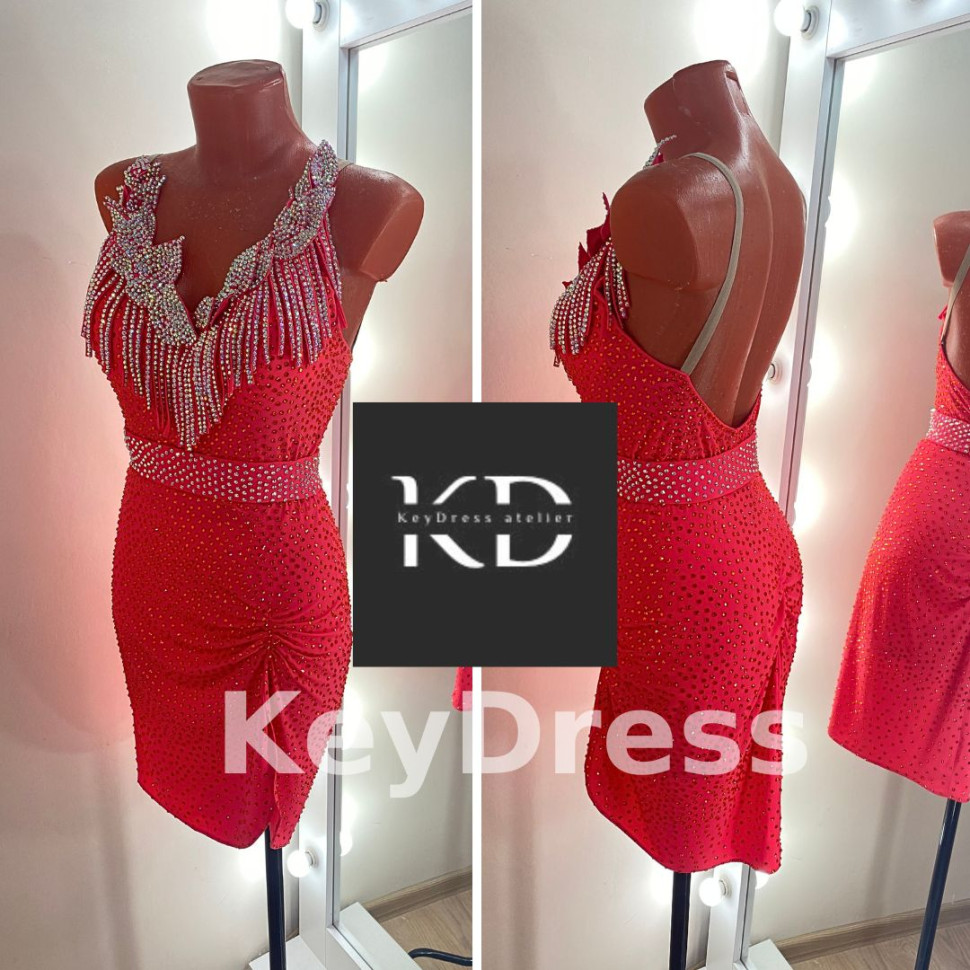 1168 Orange latin dance dress