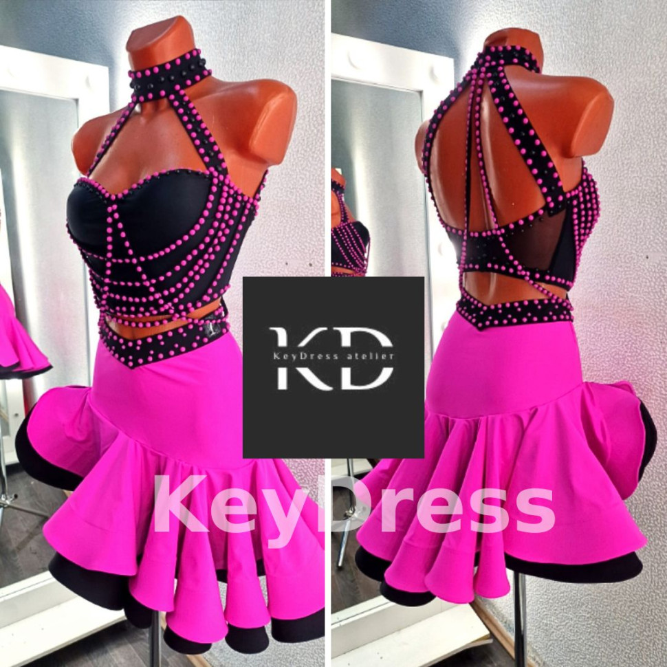 1171 Black-pink latin dance dress