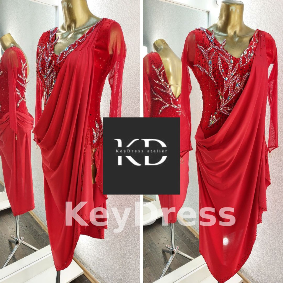 1076 Red latin dance dress