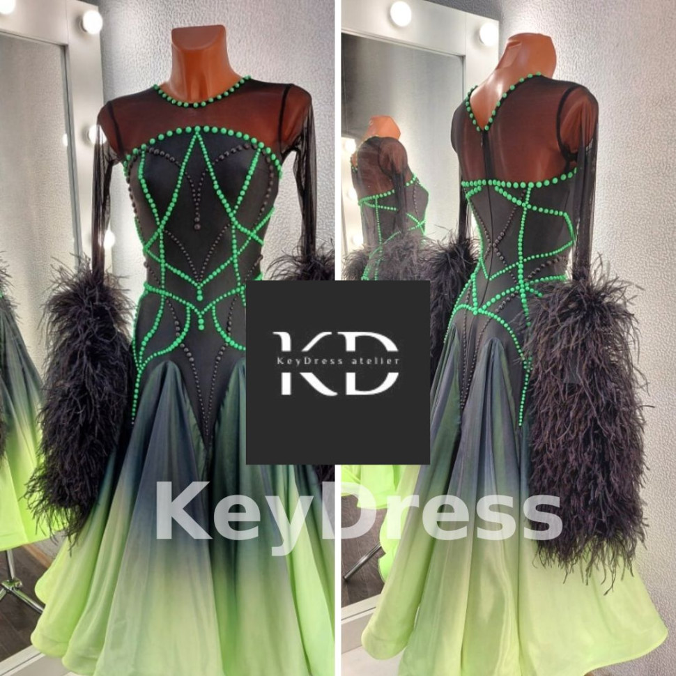 2071 Black-yellow ballroom dance dress