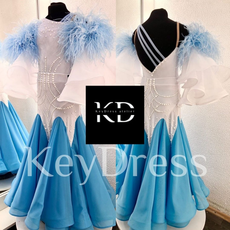 2050 White-blue ballroom dance dress