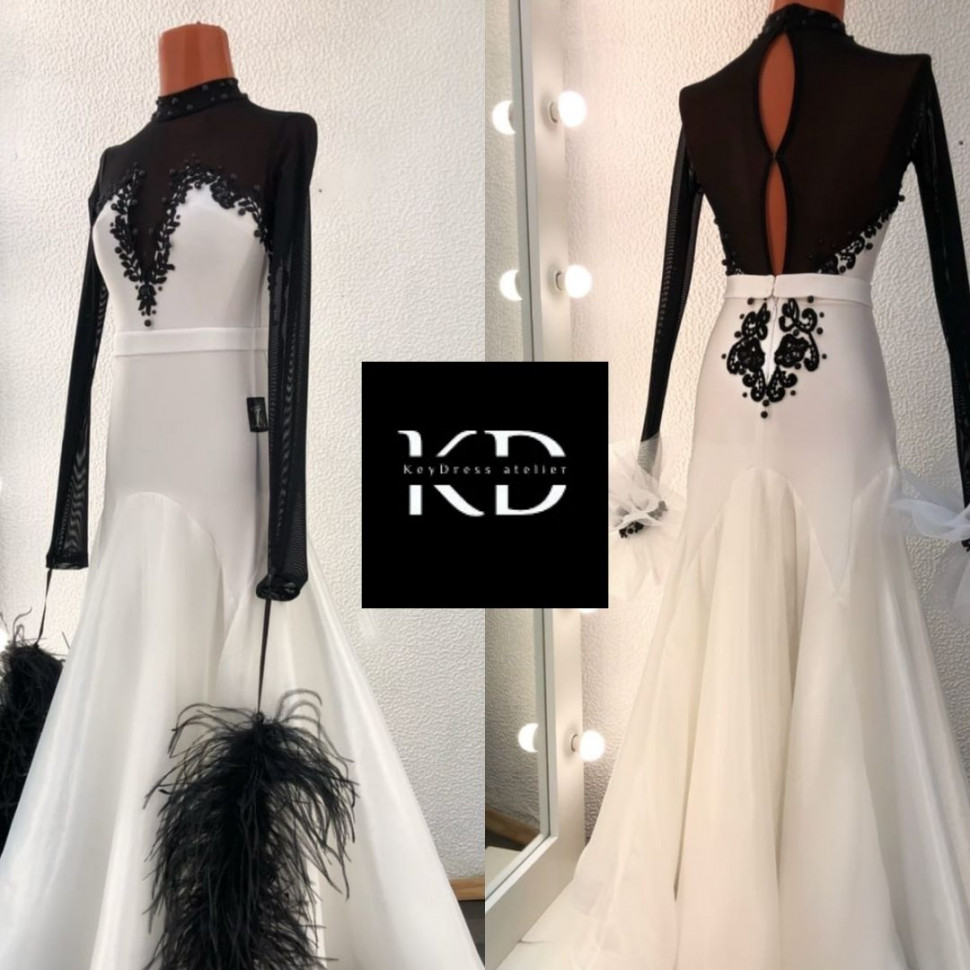2052 White-black ballroom dance dress