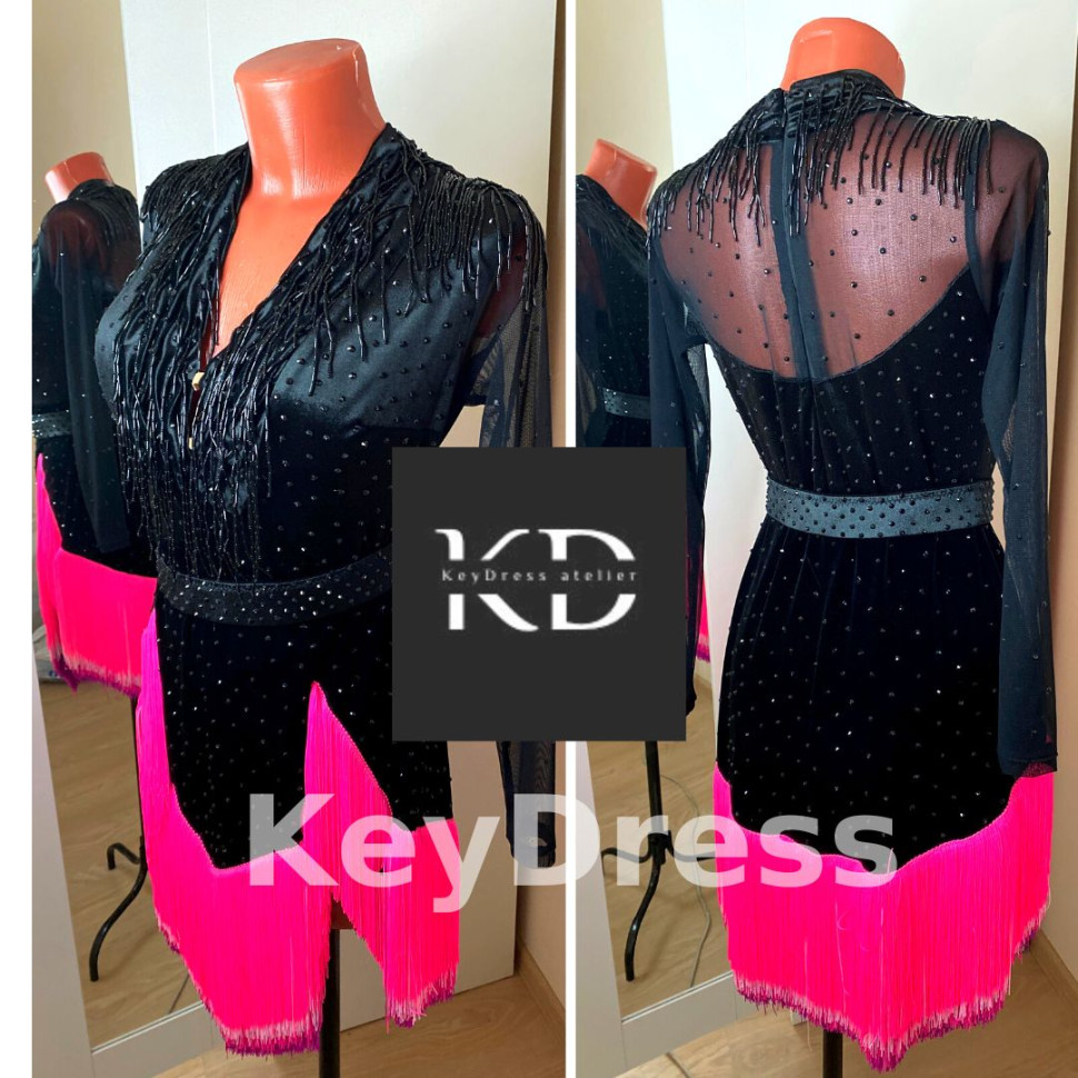 1084 Black-fuchsia latin dance dress