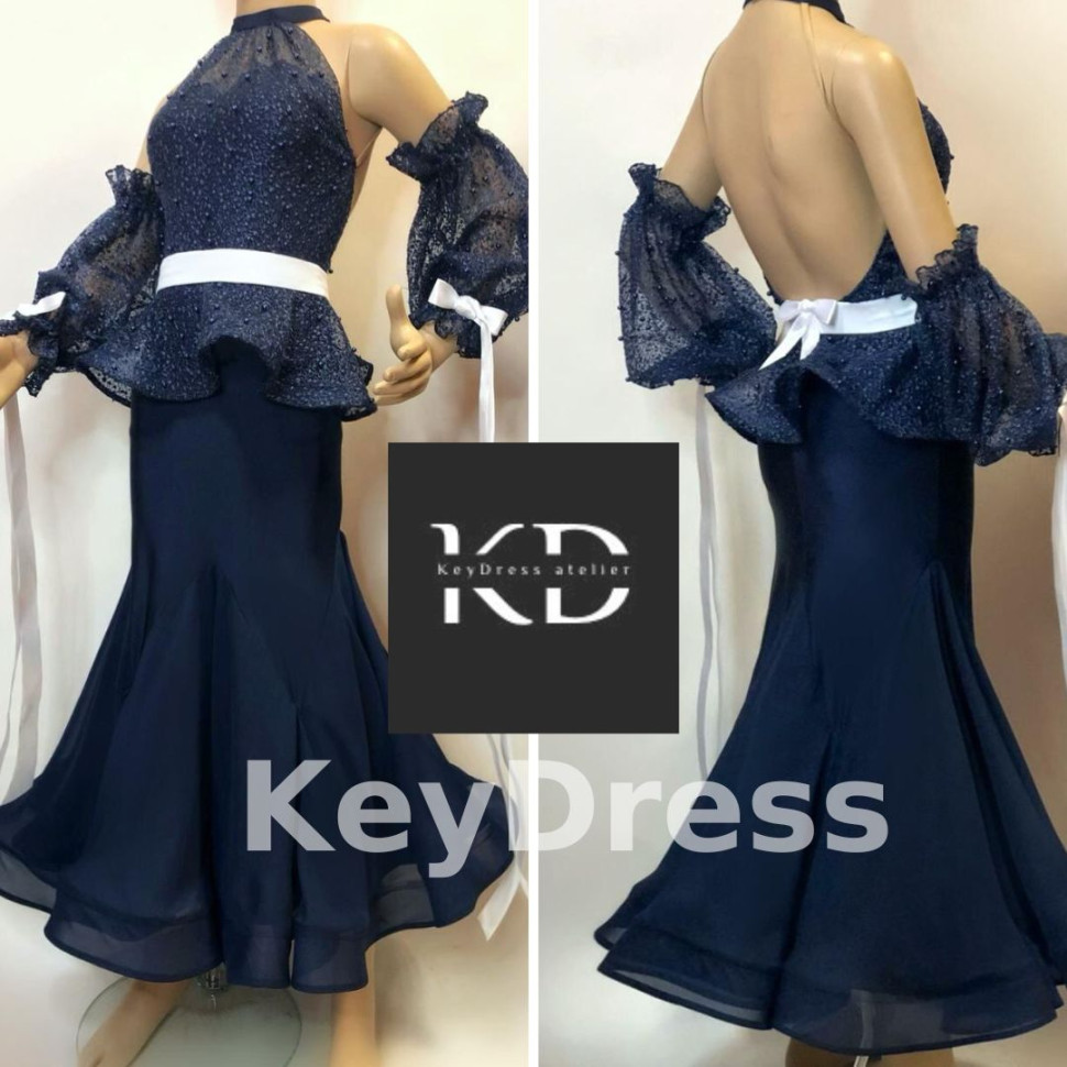 2076 Dark blue ballroom dance dress