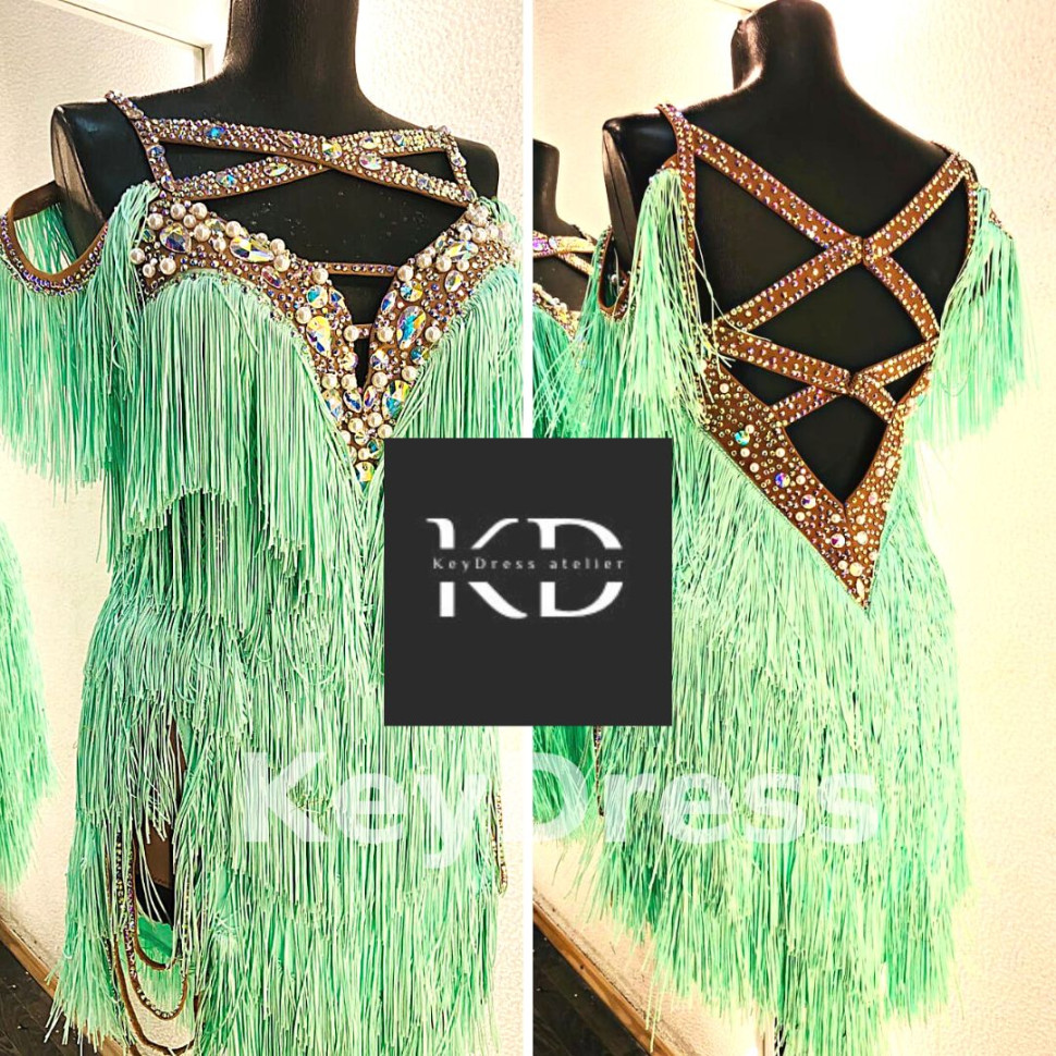 1086 Green latin dance dress