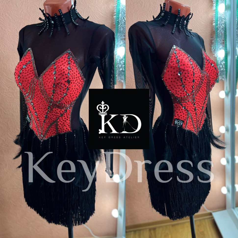 1087 Red-black latin dance dress