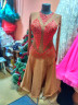 1091 Beige-red latin dance dress