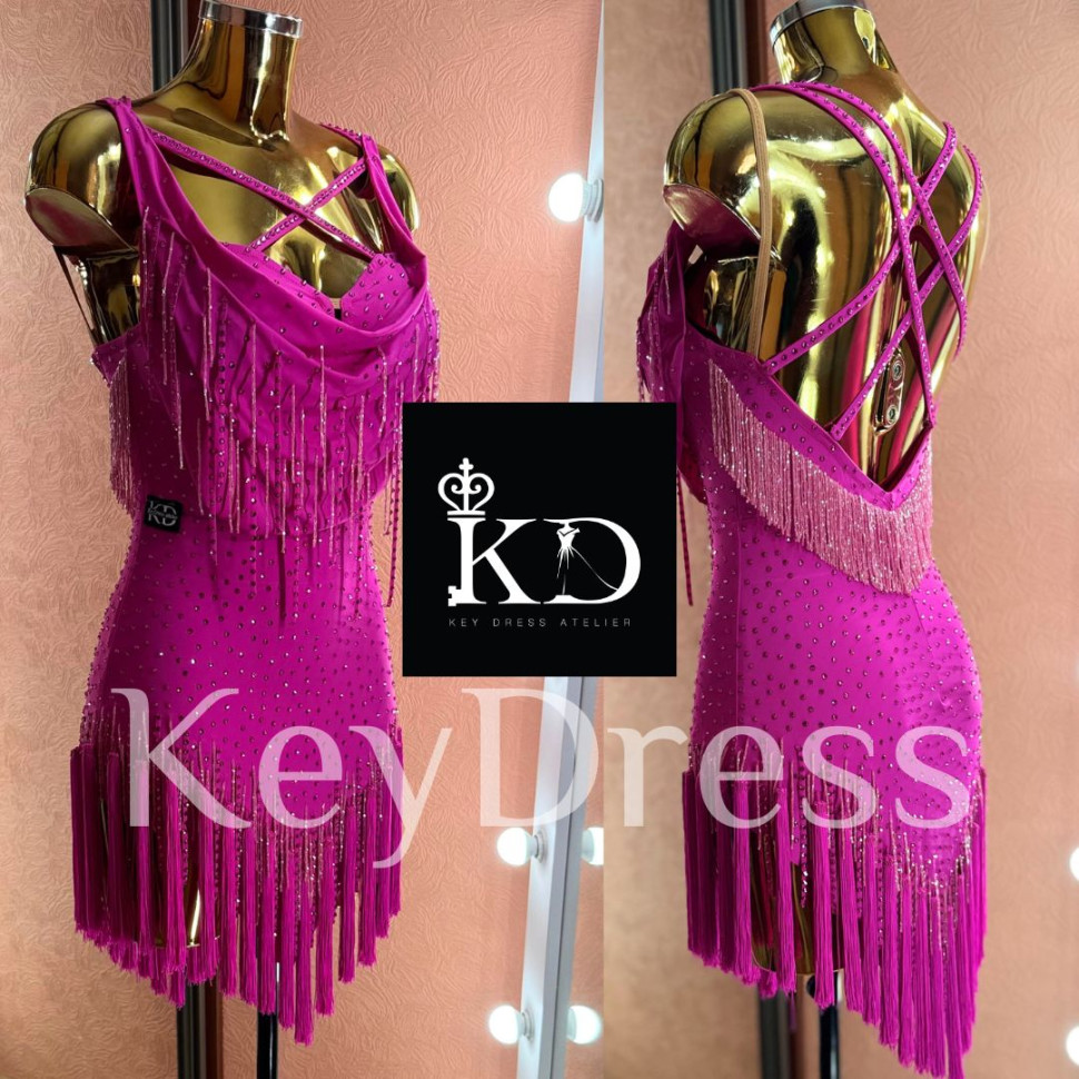 1092 Fuchsia latin dance dress
