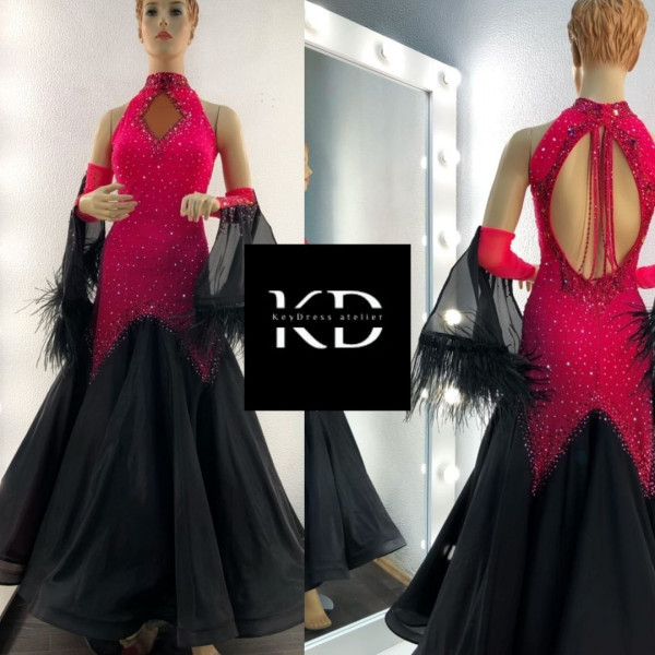 2012 Pink-black ballroom dress