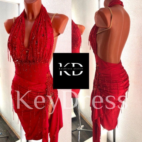 1006 Red latin dance dress