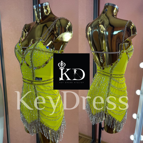 1109 Yellow latin dance dress
