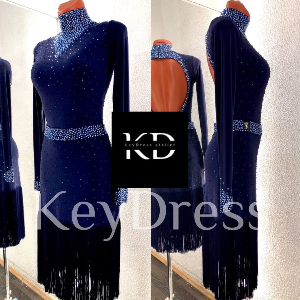 1009 Dark blue latin dance dress