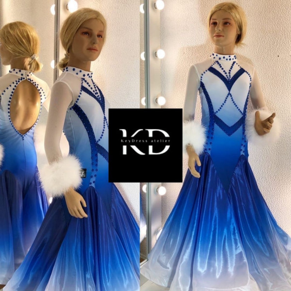 2024 White-blue ballroom dress