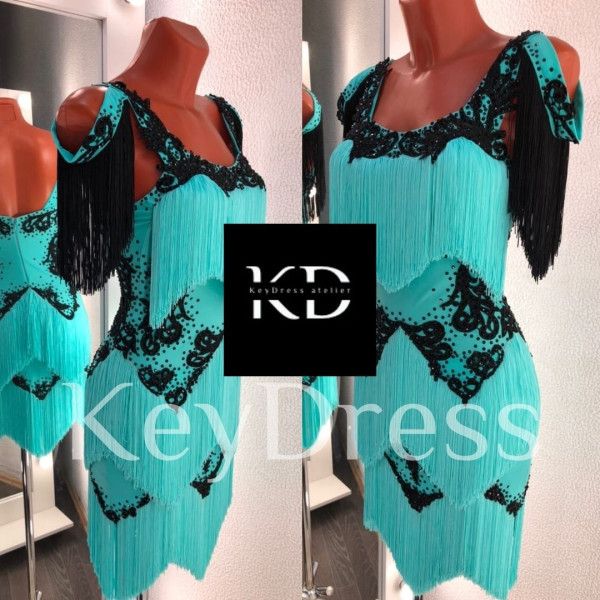 1116 Blue latin dance dress