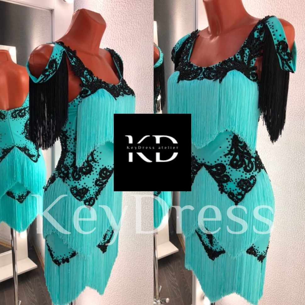 1116 Blue latin dance dress