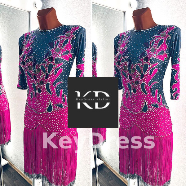 1119 Pink-grey latin dance dress