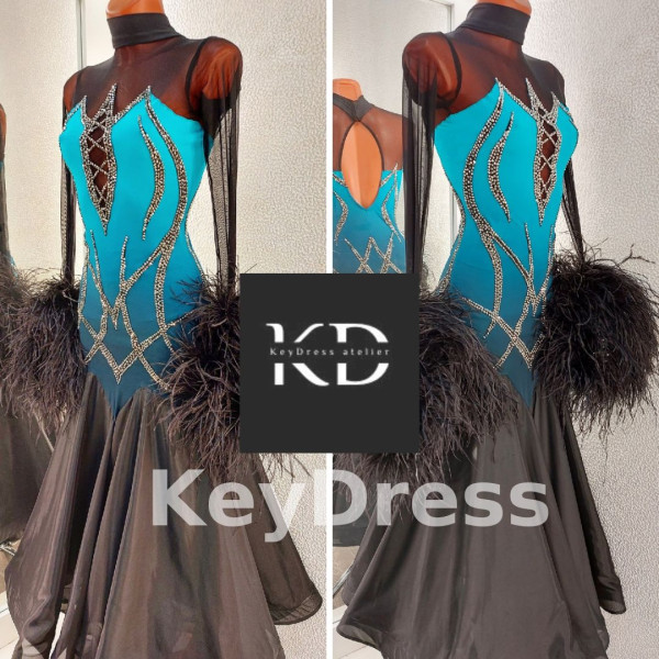 2037 Green-black ballroom dress