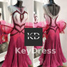 2038 White-maroon ballroom dress