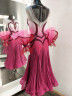 2038 White-maroon ballroom dress